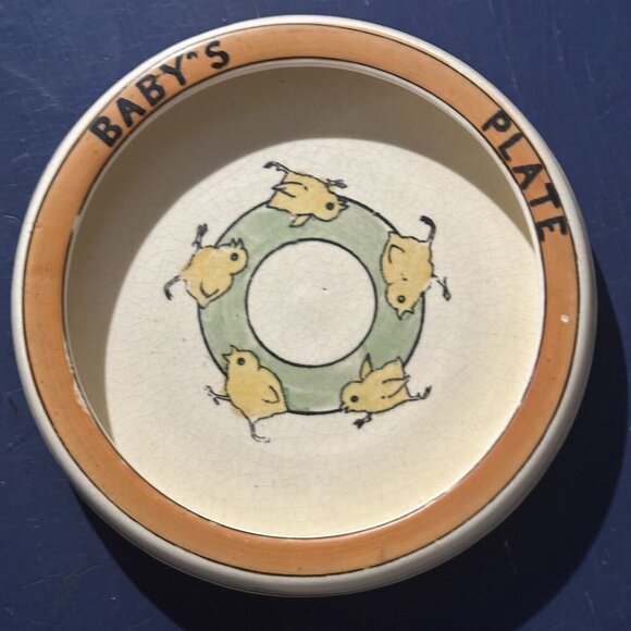 Roseville Pottery Baby's Plate Creamware Ducks Chicks Circa 1920 Rolled Edge - Picture 5 of 9